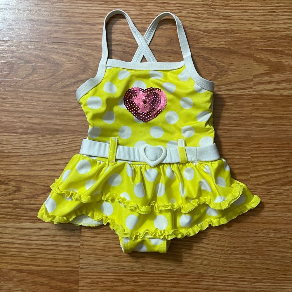 Penelope Mack White and Yellow Polka Dot Toddler Swimsuit Top